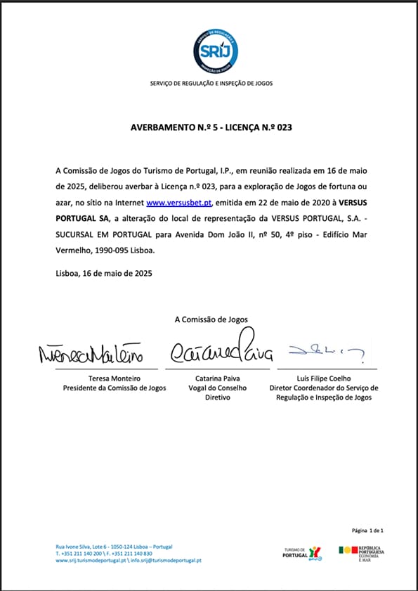Certificado de Licença SRIJ do Betano Casino Online